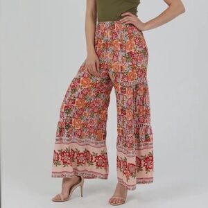Floral Wide Leg Palazzo Pants with crochet details